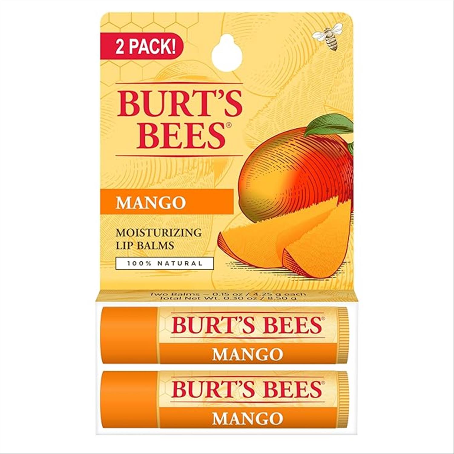 Burt's Bees Lip Balm Mango Butter 0.15 oz each balm (Pack 2)