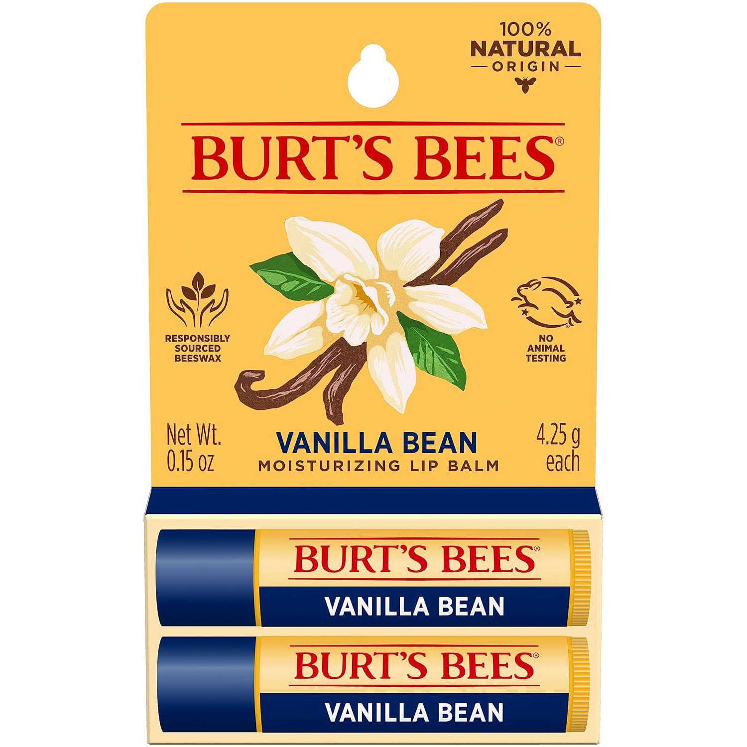 Burt's Bees 100% Natural Moisturizing Lip Balm, Vanilla Bean, (Pack of 2)