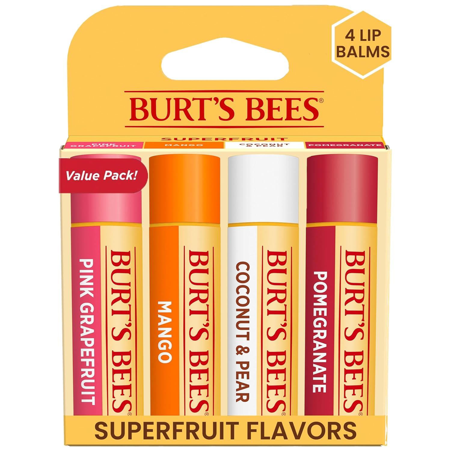 Burt's Bees 100% Natural Moisturizing Lip Balm, Superfruit, 4 Tubes in Blister Box