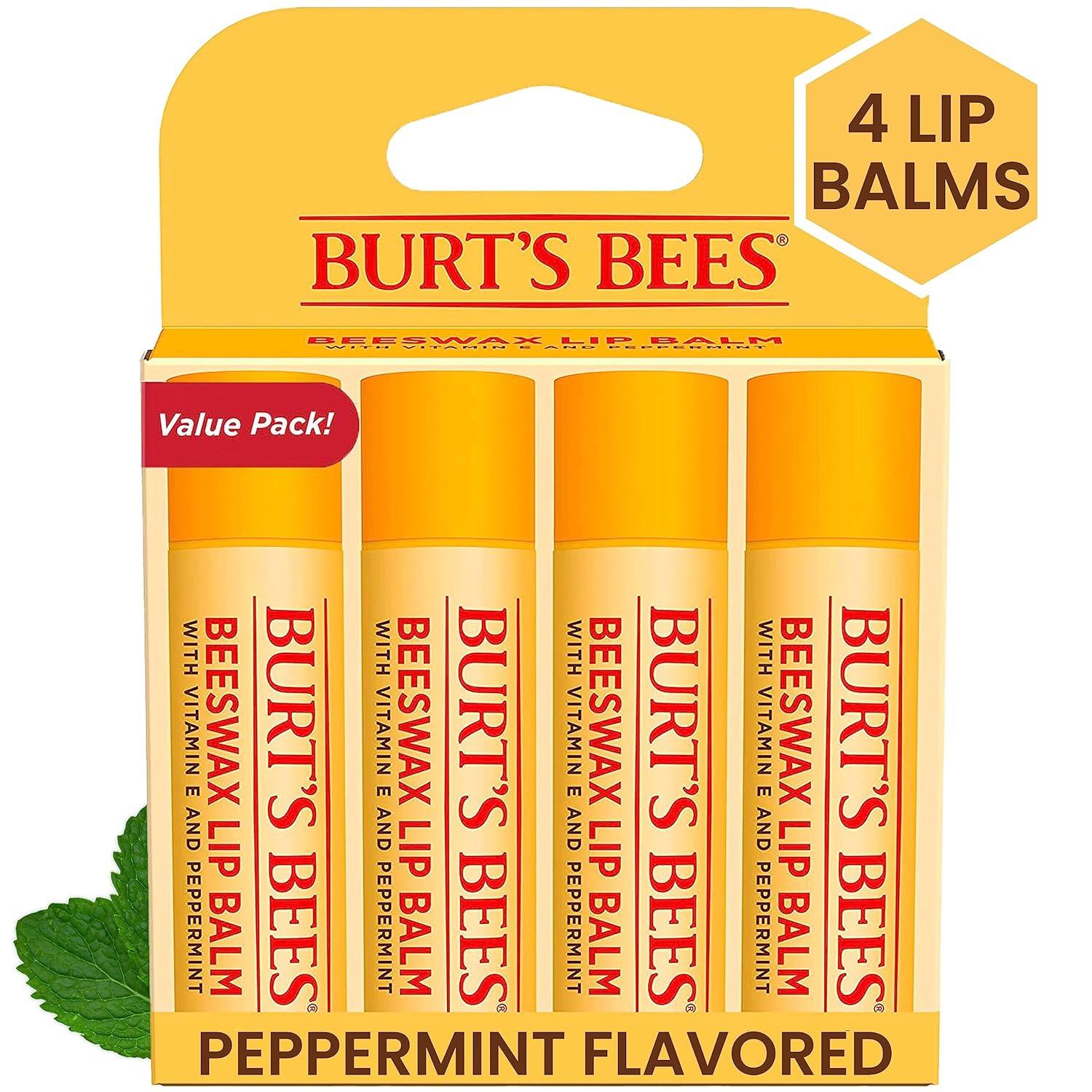 Burt's Bees 100% Natural Moisturizing Lip Balm, Beeswax (Pack Of 4)